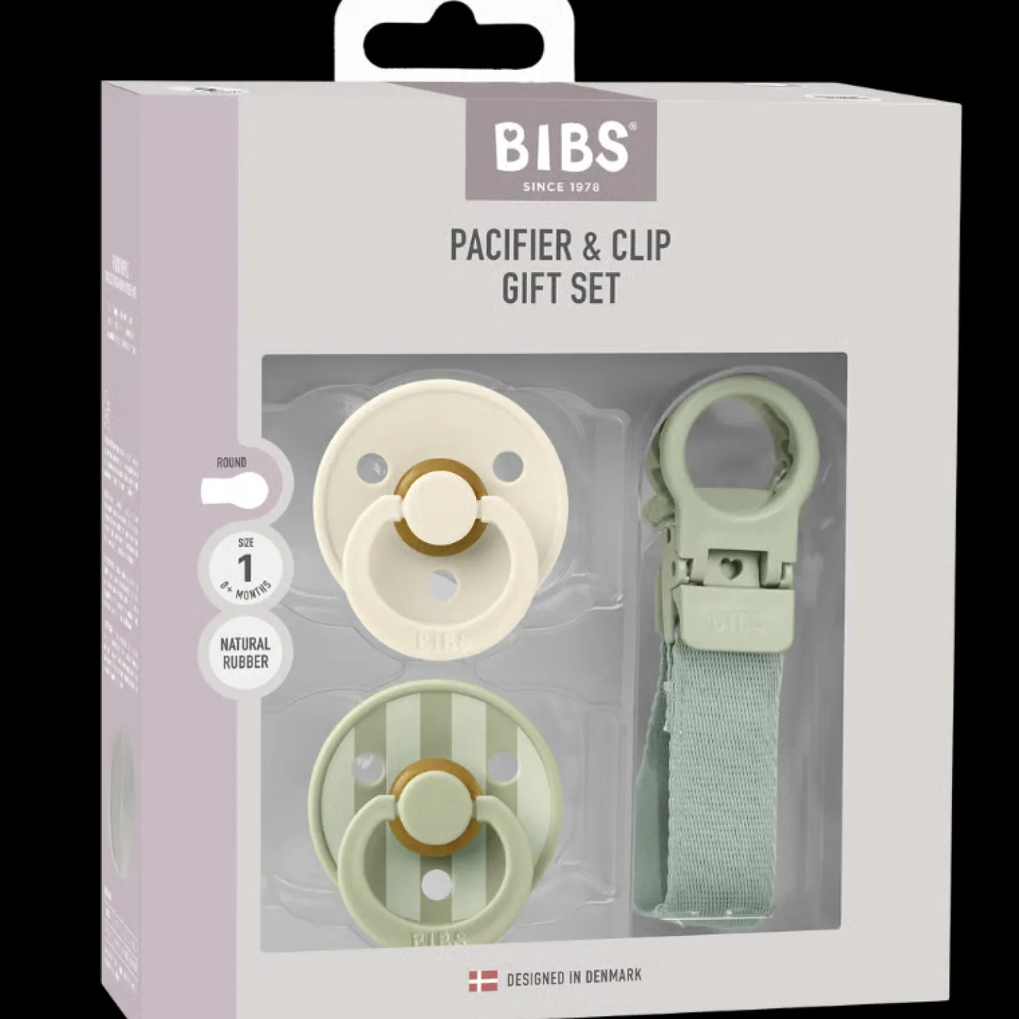 BIBS Colour Pacifier & Loop Clip Gift Set Latex Size 1 Sage