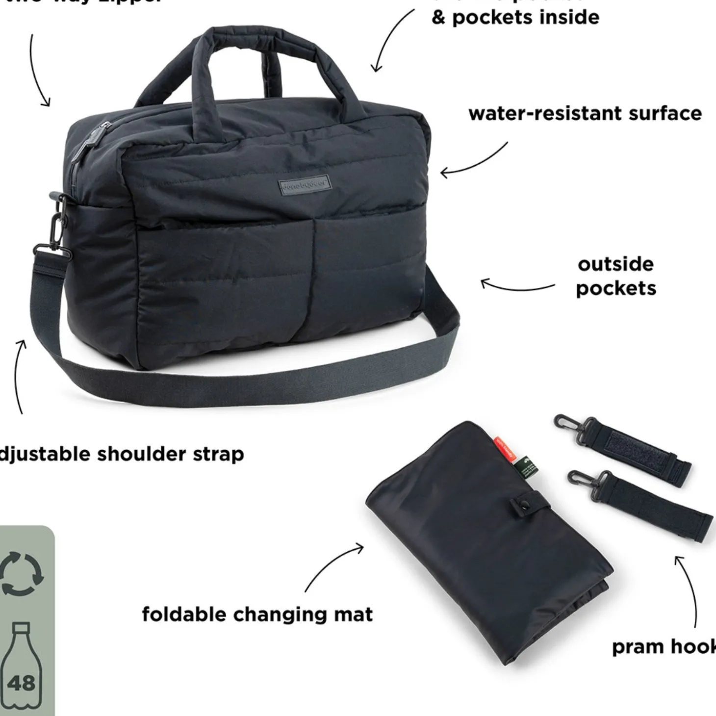 DonebyDeer Sort Quiltet Pusletaske