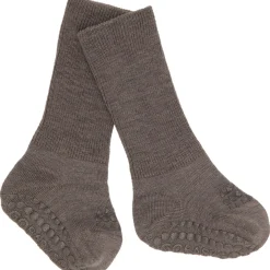 Gobabygo Brown Melange Non-Slip Strømper I Merino Uld