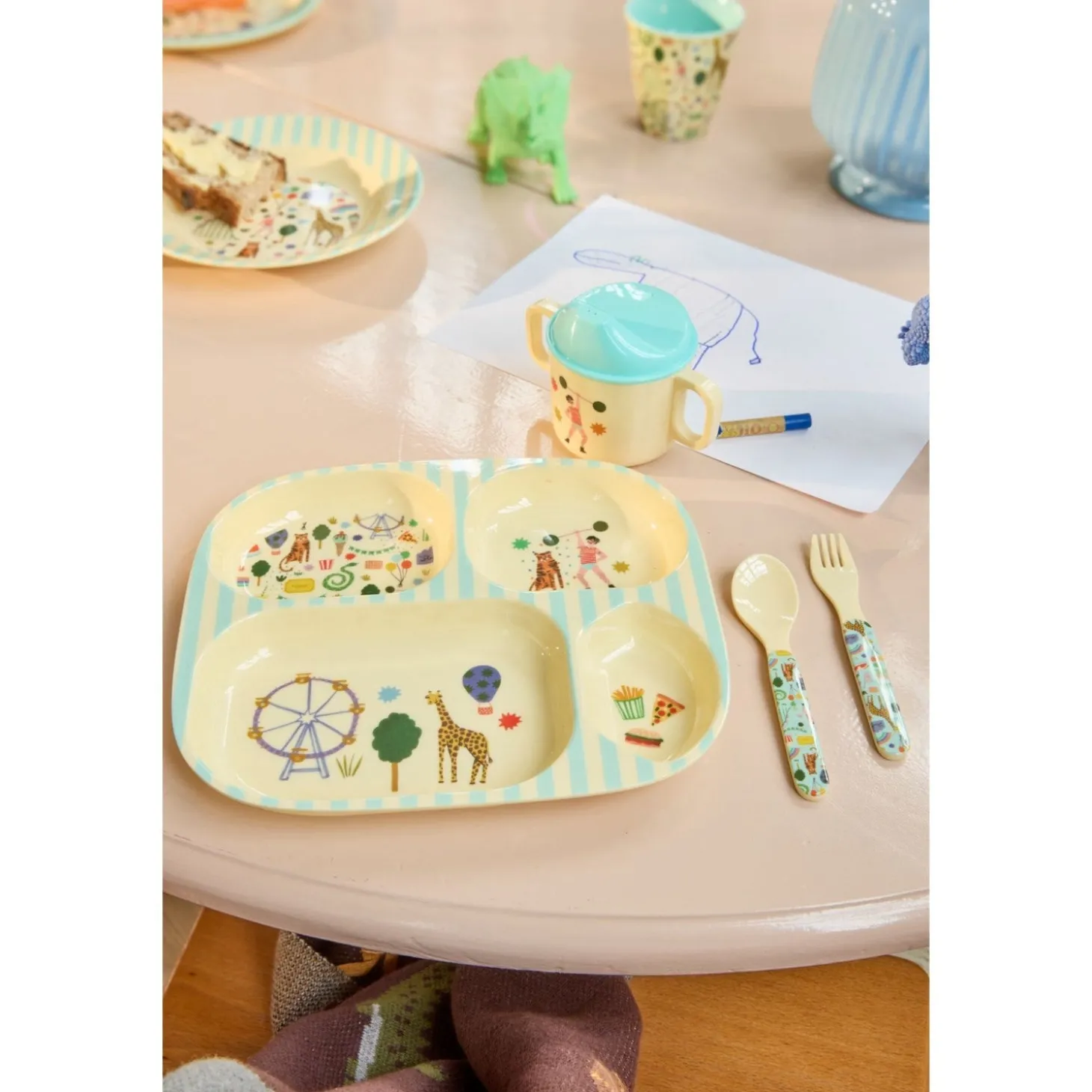 Rice Fun Fair Print Mint Melamine 2 Håndtag Tudekop