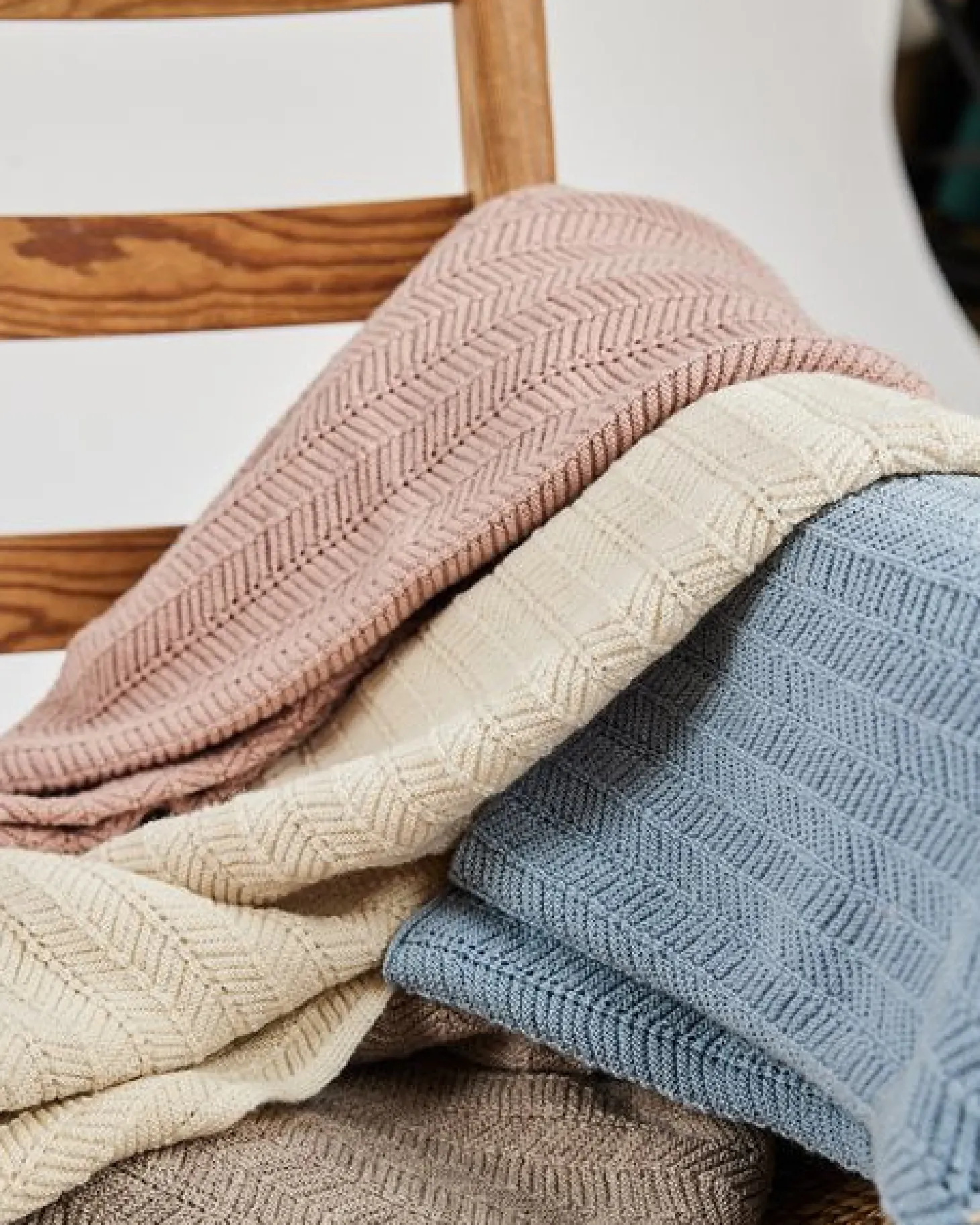 Smallstuff babytæppe - fish bone merino uld - off. White